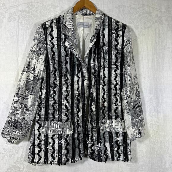 Howard Wolf Jackets & Blazers - Howard Wolf Vintage Blazer 16 Black White City Scape Sequins Art to Wear Lined